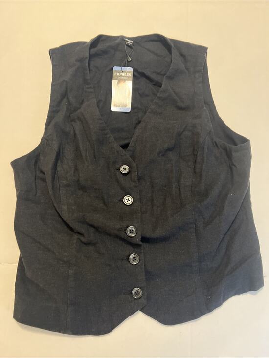 Express Jackets & Blazers - Express Womens Large Black Linen Blend Button Front Vest Sleeveless NWT $78 L